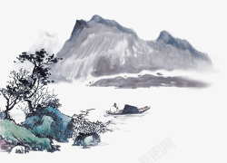中国古风水墨花手绘水彩植物花卉装饰透明ps235中素材