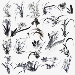 中国古风水墨花手绘水彩植物花卉装饰透明ps78中国素材