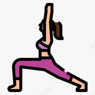 战士瑜伽姿势4线性颜色图标