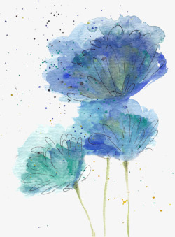 中国古风水墨花手绘水彩植物花卉装饰透明ps298中素材