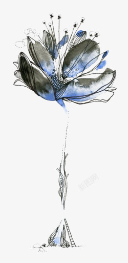 中国古风水墨花手绘水彩植物花卉装饰透明ps221中素材