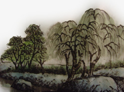 中国古风水墨柳树柳枝透明后期美化装饰设计277中国素材