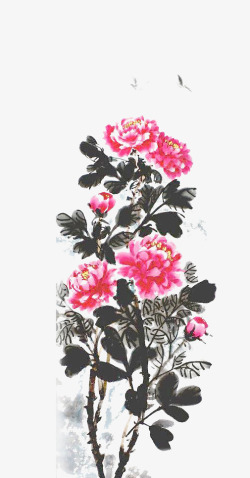 中国古风水墨花手绘水彩植物花卉装饰透明ps395中素材