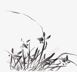 中国古风水墨花手绘水彩植物花卉装饰透明ps371中素材