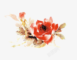 清明节水墨花中国古风水墨花手绘水彩植物花卉装饰透明ps142中高清图片