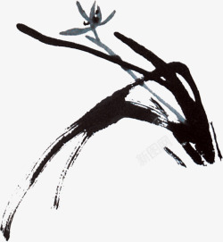 中国古风水墨花手绘水彩植物花卉装饰透明ps398中素材