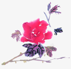 中国古风水墨花手绘水彩植物花卉装饰透明ps203中素材