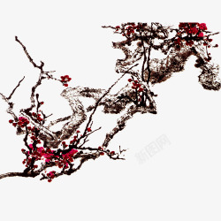 中国古风水墨花手绘水彩植物花卉装饰透明ps48中国素材