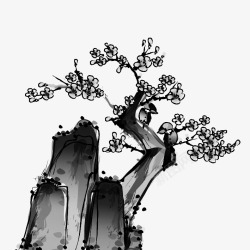 中国古风水墨花手绘水彩植物花卉装饰透明ps75中国素材