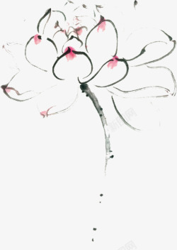中国古风水墨花手绘水彩植物花卉装饰透明ps390中素材