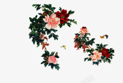 中国古风水墨花手绘水彩植物花卉装饰透明ps121中素材
