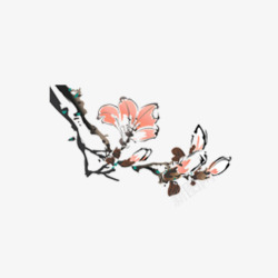 中国古风水墨花手绘水彩植物花卉装饰透明ps401中素材