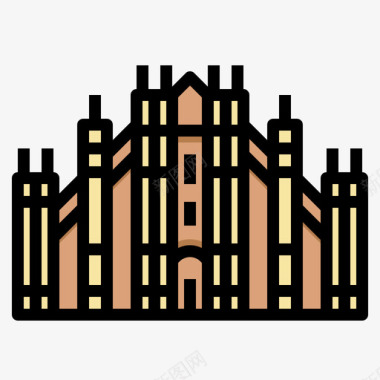 米兰大教堂地标44线性颜色图标