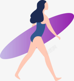 冲浪板免扣图抱着冲浪板的美女旅行度假专题人物图免扣扁平等距插画高清图片