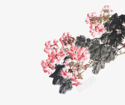中国古风水墨花手绘水彩植物花卉装饰透明ps217中素材