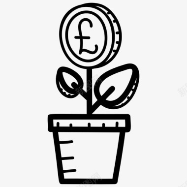 货币增长图商业发展美元植物图标