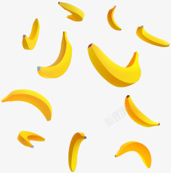 漂浮小物件几何图形漂浮水果香蕉柠檬五颜六色的素材