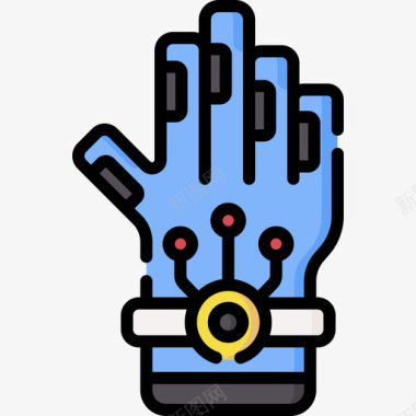 有线手套未来主义技术26线性颜色图标