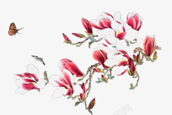 中国古风水墨花手绘水彩植物花卉装饰透明ps409中素材