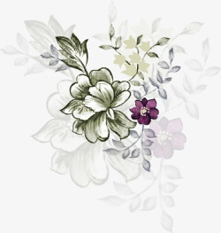 中国古风水墨花手绘水彩植物花卉装饰透明ps389中素材