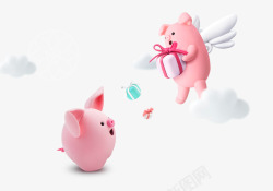 3D可爱小猪福袋C4D3D免扣透明合成情人节新年海素材