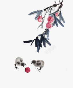 中国古风水墨花手绘水彩植物花卉装饰透明ps135中素材