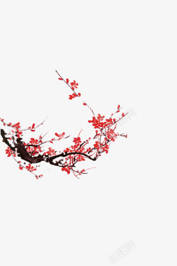 中国古风水墨花手绘水彩植物花卉装饰透明ps118中素材