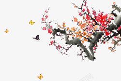 中国古风水墨花手绘水彩植物花卉装饰透明ps323中素材