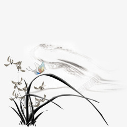 中国古风水墨花手绘水彩植物花卉装饰透明ps339中素材