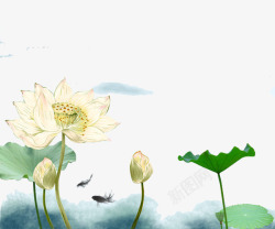 中国古风水墨花手绘水彩植物花卉装饰透明ps355中素材