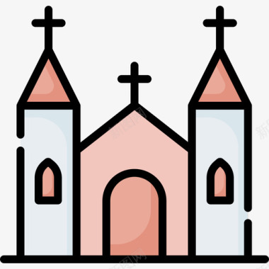 教堂宗教46线性颜色图标