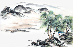 中国古风水墨柳树柳枝透明后期美化装饰设计20中国古素材