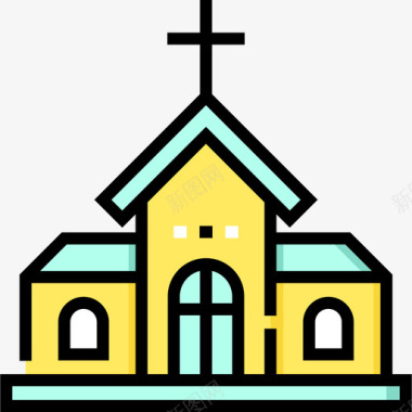 教堂复活节第39天线性颜色图标