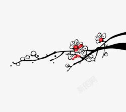 中国古风水墨花手绘水彩植物花卉装饰透明ps113中素材
