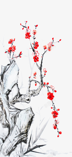 中国古风水墨花手绘水彩植物花卉装饰透明ps16中国素材