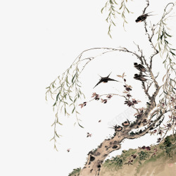 中国古风水墨柳树柳枝透明后期美化装饰设计360中国素材