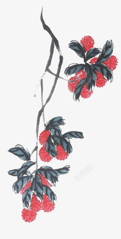 中国古风水墨花手绘水彩植物花卉装饰透明ps412中素材