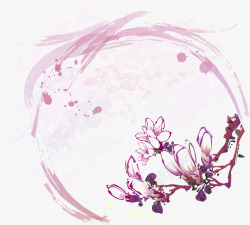 中国古风水墨花手绘水彩植物花卉装饰透明ps185中素材