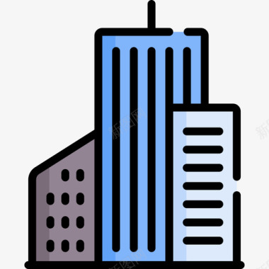 摩天大楼城市28号楼线性颜色图标