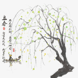 中国古风水墨柳树柳枝透明后期美化装饰设计168库素材