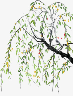 中国古风水墨柳树柳枝透明后期美化装饰设计366库素材
