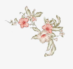 中国古风水墨花手绘水彩植物花卉装饰透明ps258中素材