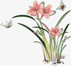 中国古风水墨花手绘水彩植物花卉装饰透明ps277中素材
