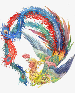 手绘水彩凤凰水墨火焰中国风透明图案38手绘水彩凤凰素材