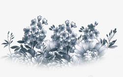 中国古风水墨花手绘水彩植物花卉装饰透明ps383中素材