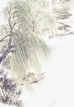 中国古风水墨柳树柳枝透明后期美化装饰设计118中国素材