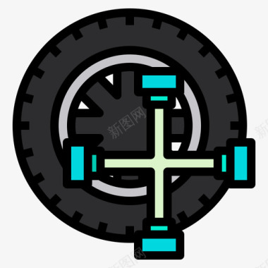 轮胎汽车维修77线性颜色图标