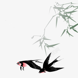 中国古风水墨水彩手绘燕子免扣透明PS设计78中国古素材
