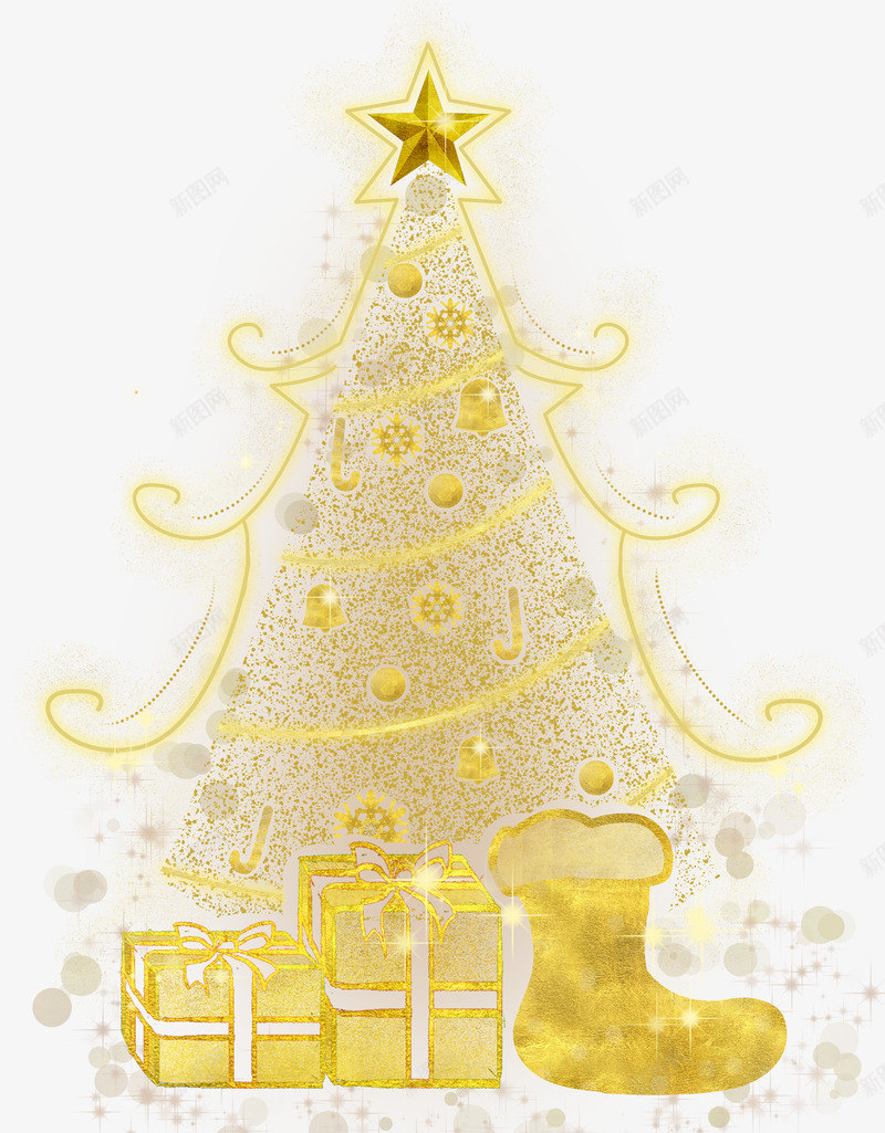 圣诞节金色圣诞树装饰圣诞礼物圣诞png免抠素材_新图网 https://ixintu.com 圣诞 圣诞节 金色 圣诞树 装饰 礼物