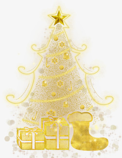 圣诞节金色圣诞树装饰圣诞礼物圣诞素材